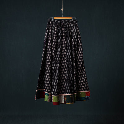 Bagh Hand Block Print 24 Kali Patchwork Cotton Long Skirt with Border 239
