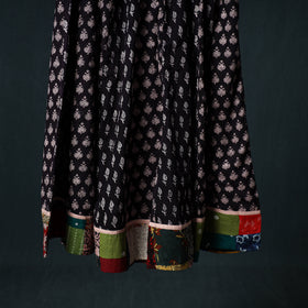 Bagh Hand Block Print 24 Kali Patchwork Cotton Long Skirt with Border 239