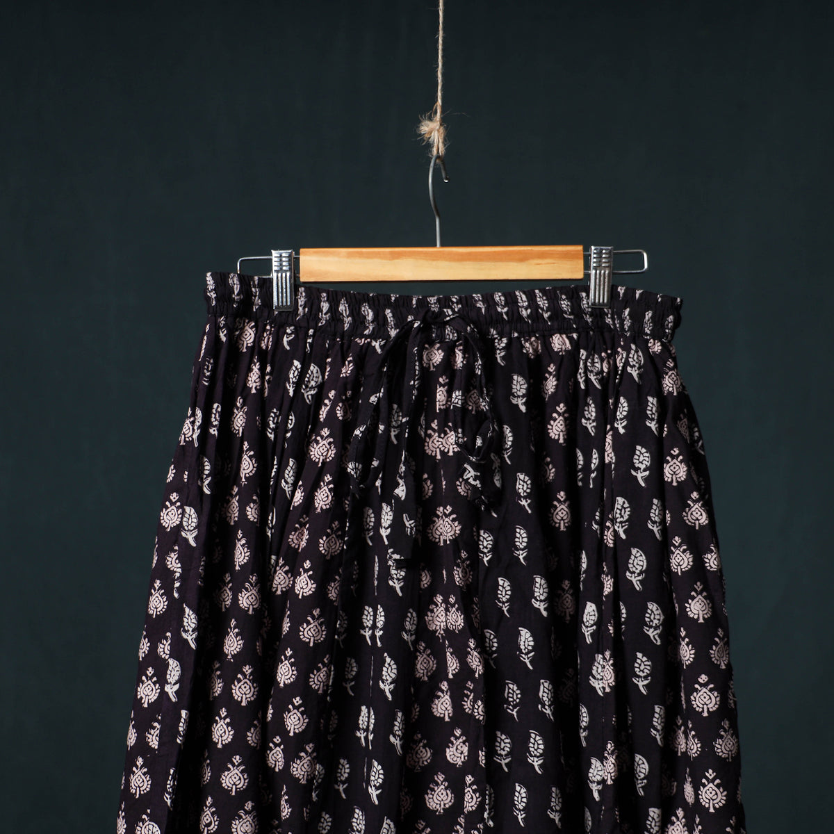 Bagh Hand Block Print 24 Kali Patchwork Cotton Long Skirt with Border 239