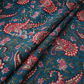 Floral Hand Block Sanganeri Print Linen Fabric 01