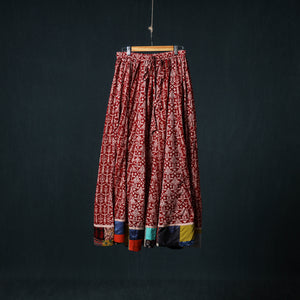 Bagh Hand Block Print 24 Kali Patchwork Cotton Long Skirt with Border 240