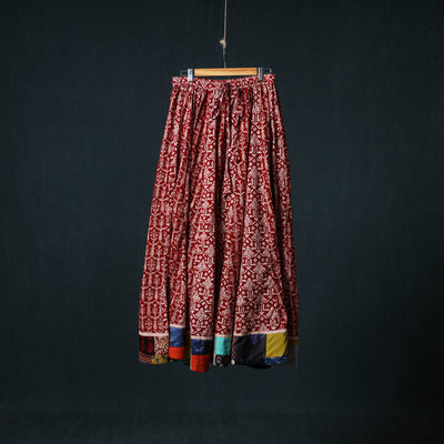 Bagh Hand Block Print 24 Kali Patchwork Cotton Long Skirt with Border 240