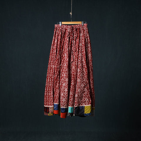 Bagh Hand Block Print 24 Kali Patchwork Cotton Long Skirt with Border 240