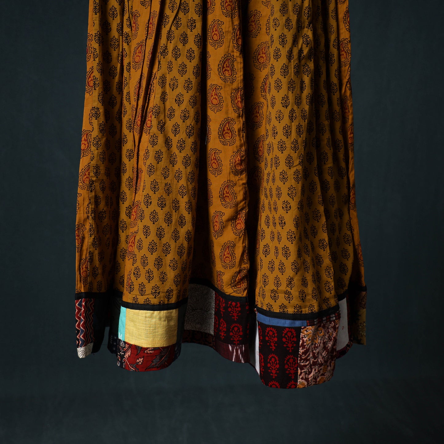 Bagh Hand Block Print 24 Kali Patchwork Cotton Long Skirt with Border 241