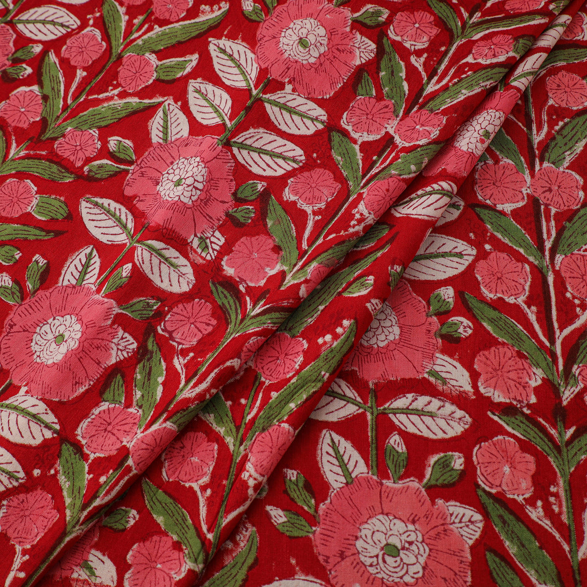 Floral Hand Block Sanganeri Print Linen Fabric 03