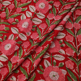 Floral Hand Block Sanganeri Print Linen Fabric 03