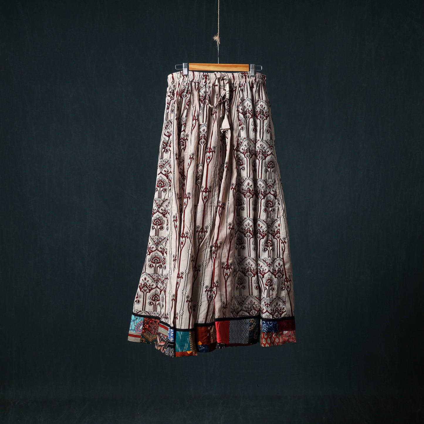 Bagh Hand Block Print 24 Kali Patchwork Cotton Long Skirt with Border 243