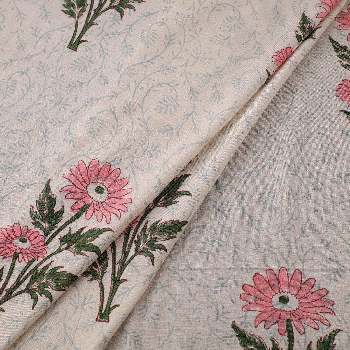Floral Hand Block Sanganeri Print Linen Fabric 04