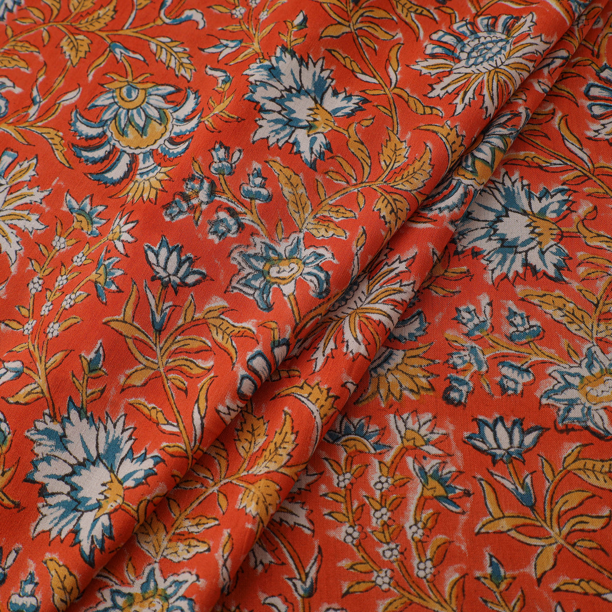 Floral Hand Block Sanganeri Print Linen Fabric 05