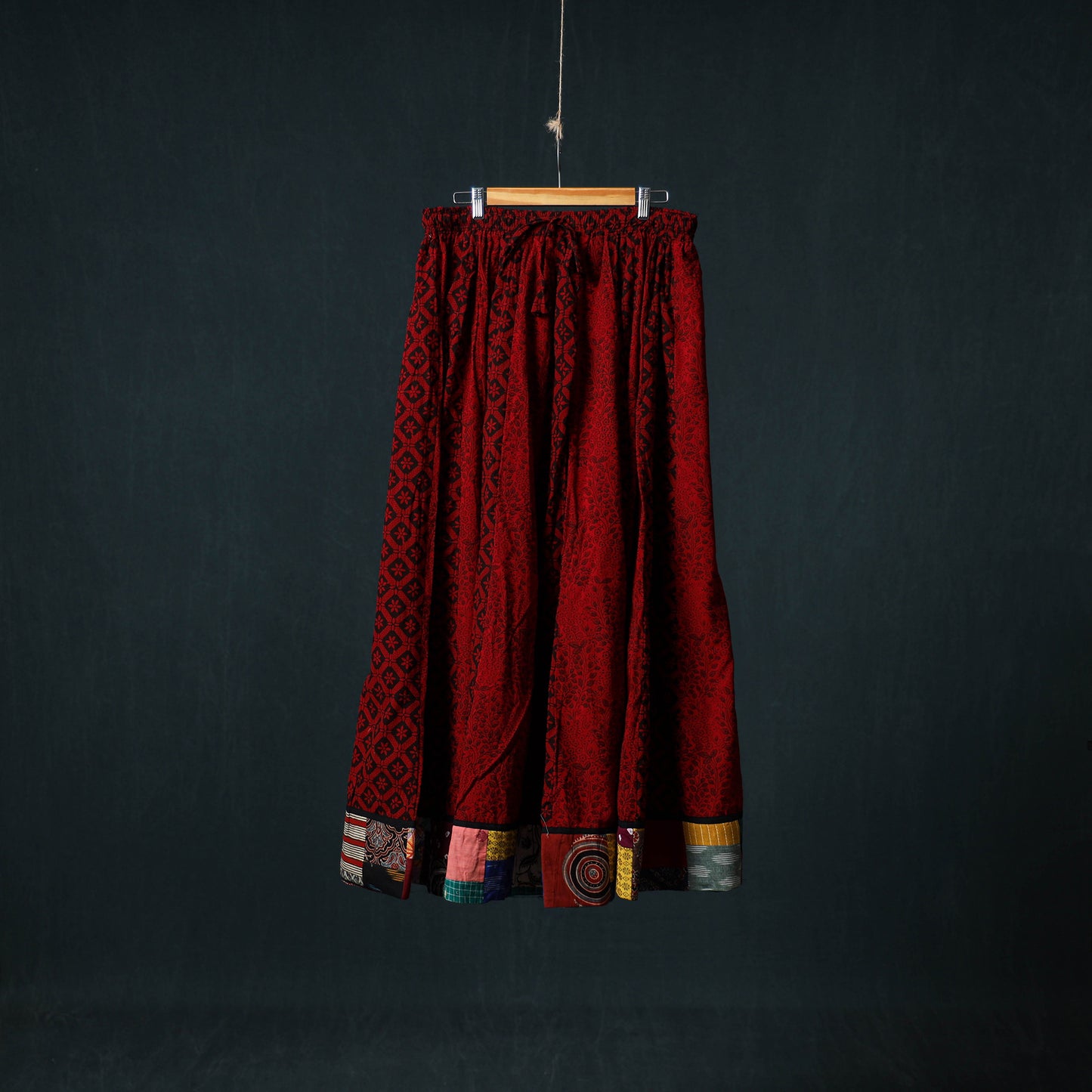 Bagh Hand Block Print 24 Kali Patchwork Cotton Long Skirt with Border 244