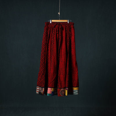Bagh Hand Block Print 24 Kali Patchwork Cotton Long Skirt with Border 244