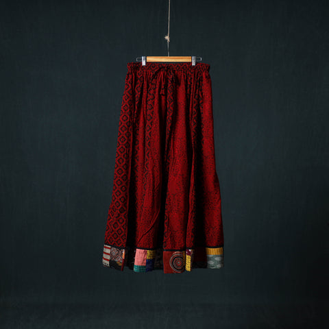 Bagh Hand Block Print 24 Kali Patchwork Cotton Long Skirt with Border 244