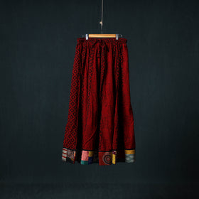 Bagh Hand Block Print 24 Kali Patchwork Cotton Long Skirt with Border 244