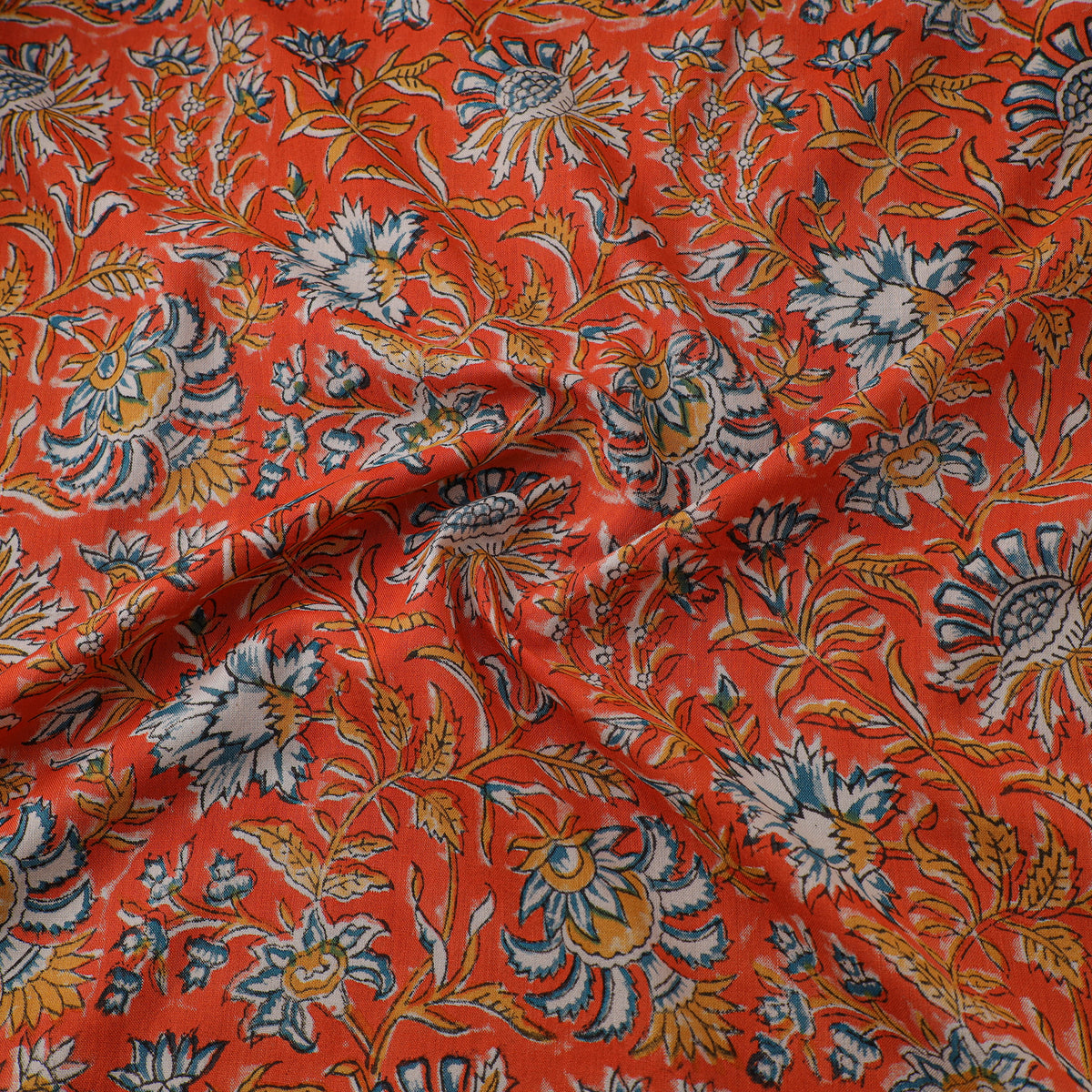Floral Hand Block Sanganeri Print Linen Fabric 05