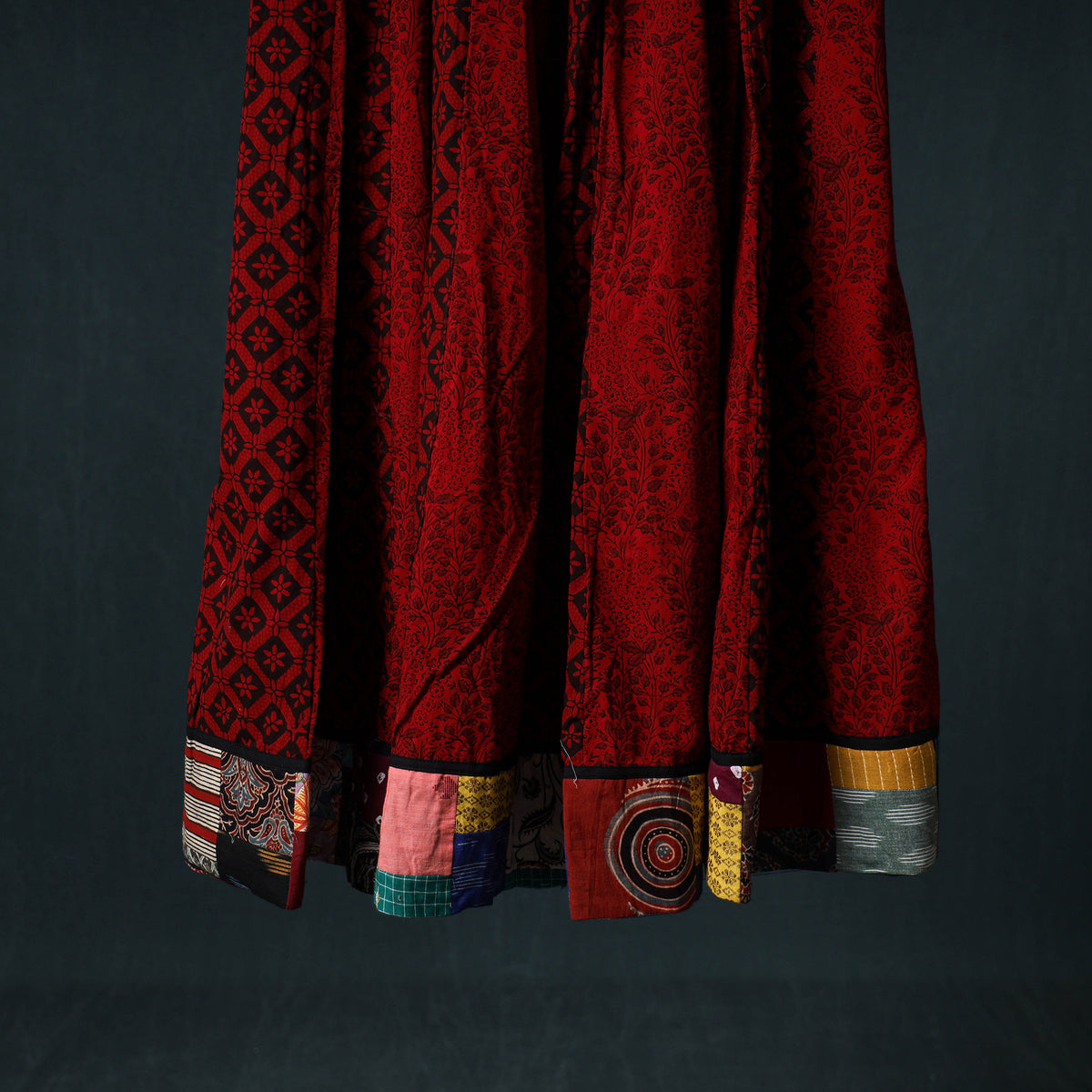 Bagh Hand Block Print 24 Kali Patchwork Cotton Long Skirt with Border 244