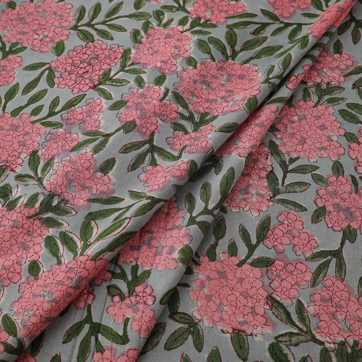 Floral Hand Block Sanganeri Print Linen Fabric 06