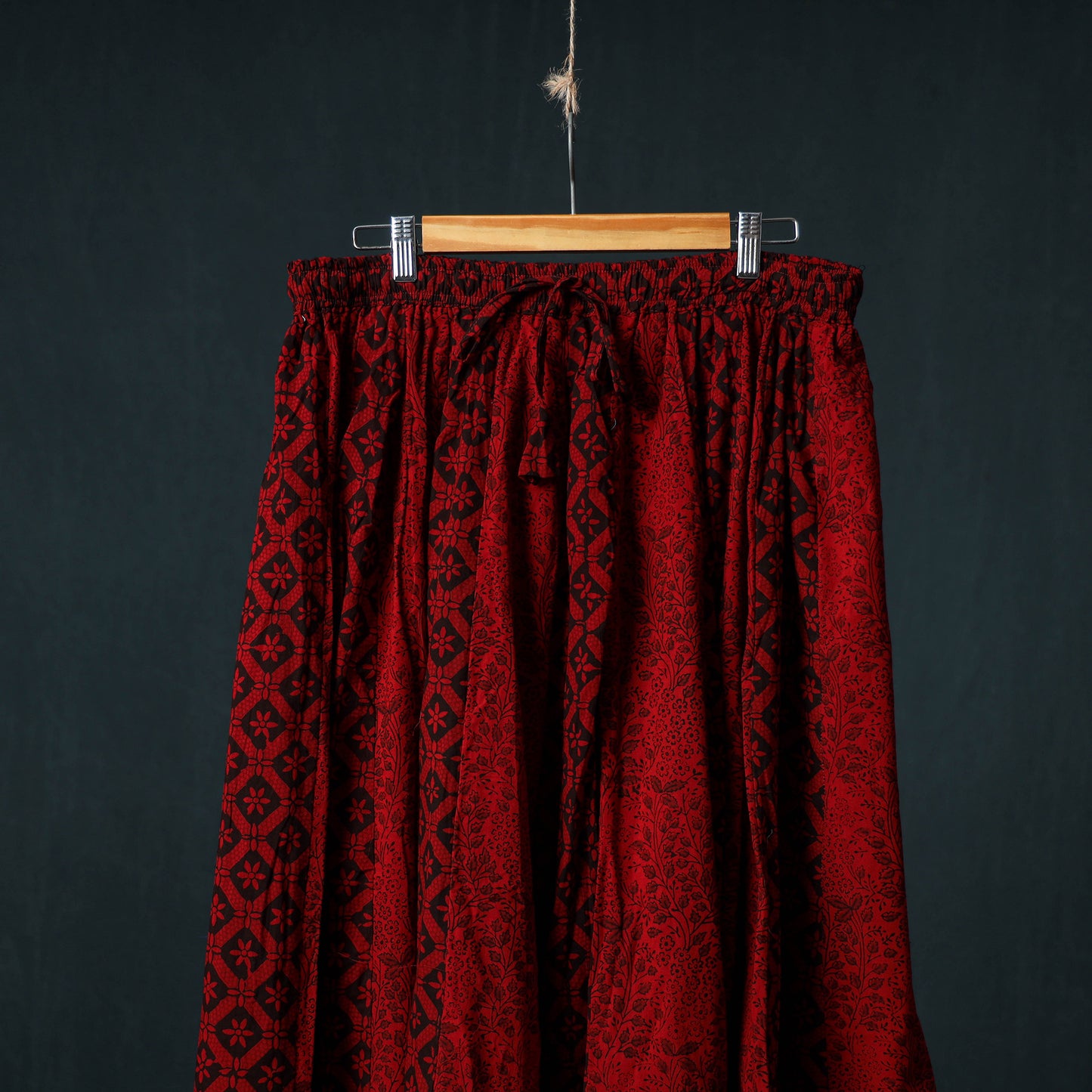 Bagh Hand Block Print 24 Kali Patchwork Cotton Long Skirt with Border 244