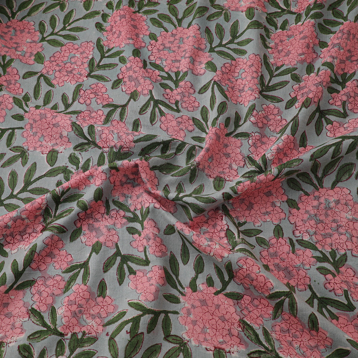 Floral Hand Block Sanganeri Print Linen Fabric 06