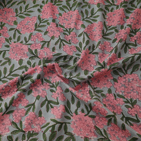 Floral Hand Block Sanganeri Print Linen Fabric 06