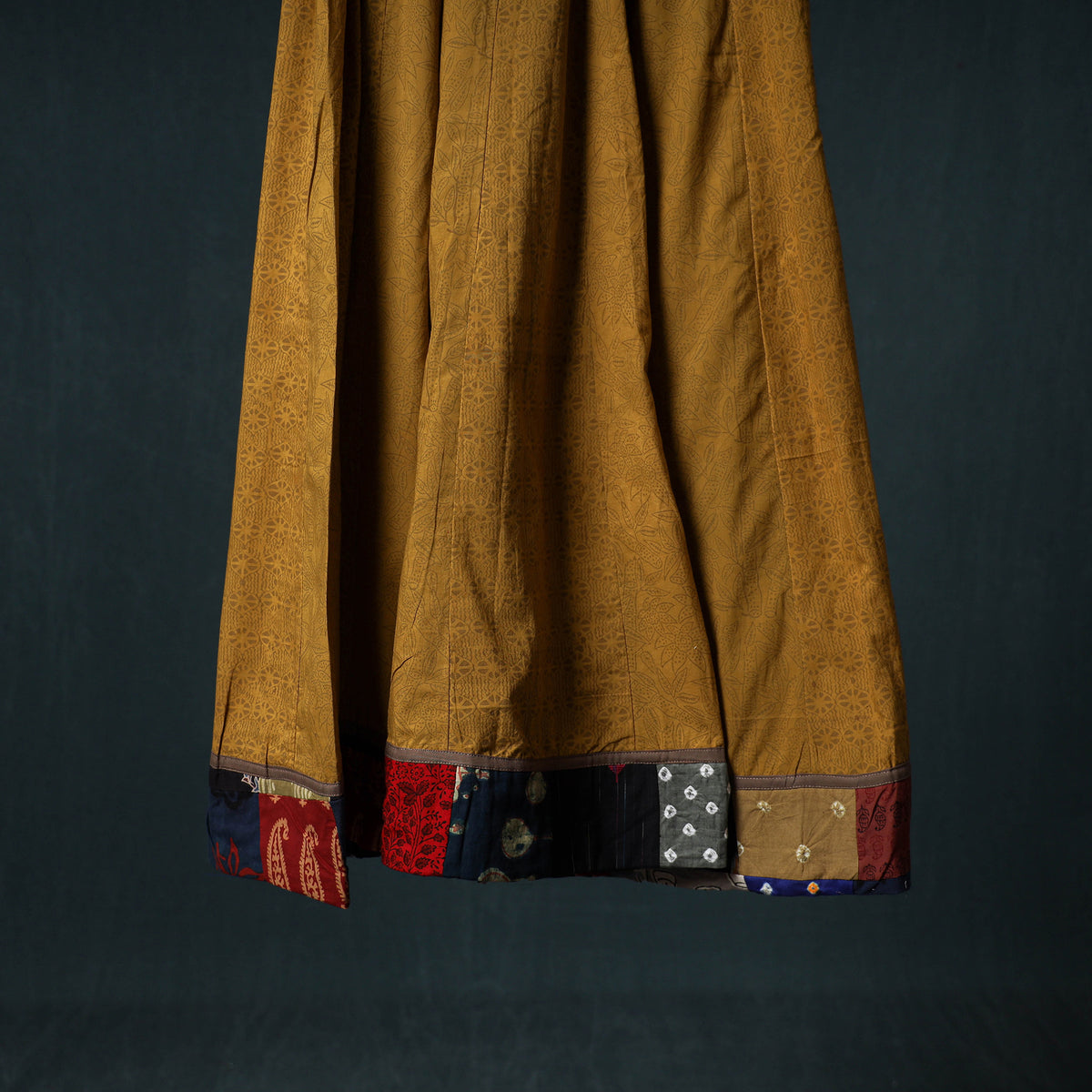 Bagh Hand Block Print 24 Kali Patchwork Cotton Long Skirt with Border 245