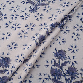 Floral Hand Block Sanganeri Print Linen Fabric 07