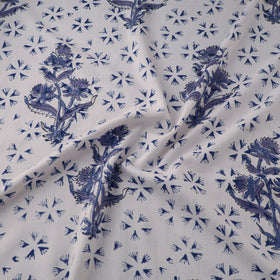 Floral Hand Block Sanganeri Print Linen Fabric 07