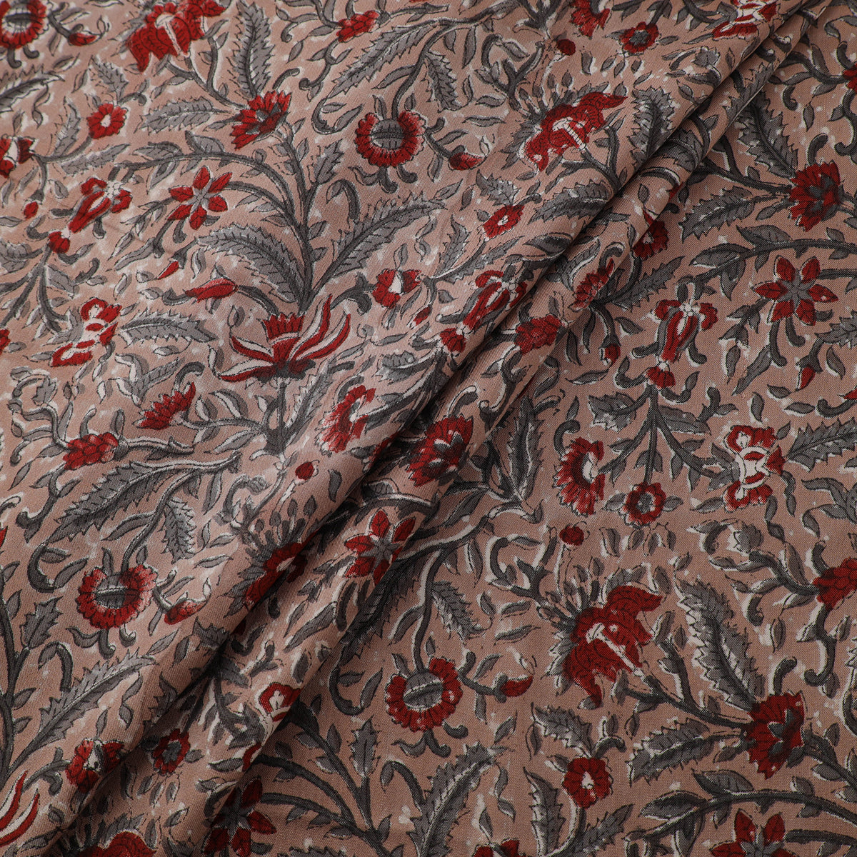 Floral Hand Block Sanganeri Print Linen Fabric 09