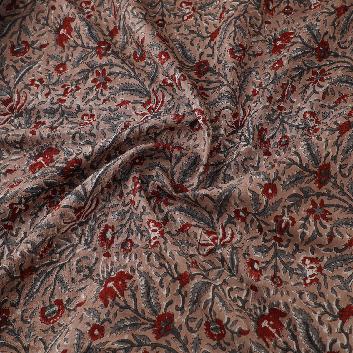 Floral Hand Block Sanganeri Print Linen Fabric 09