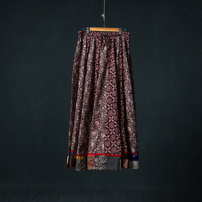 Bagh Hand Block Print 24 Kali Patchwork Cotton Long Skirt with Border 246