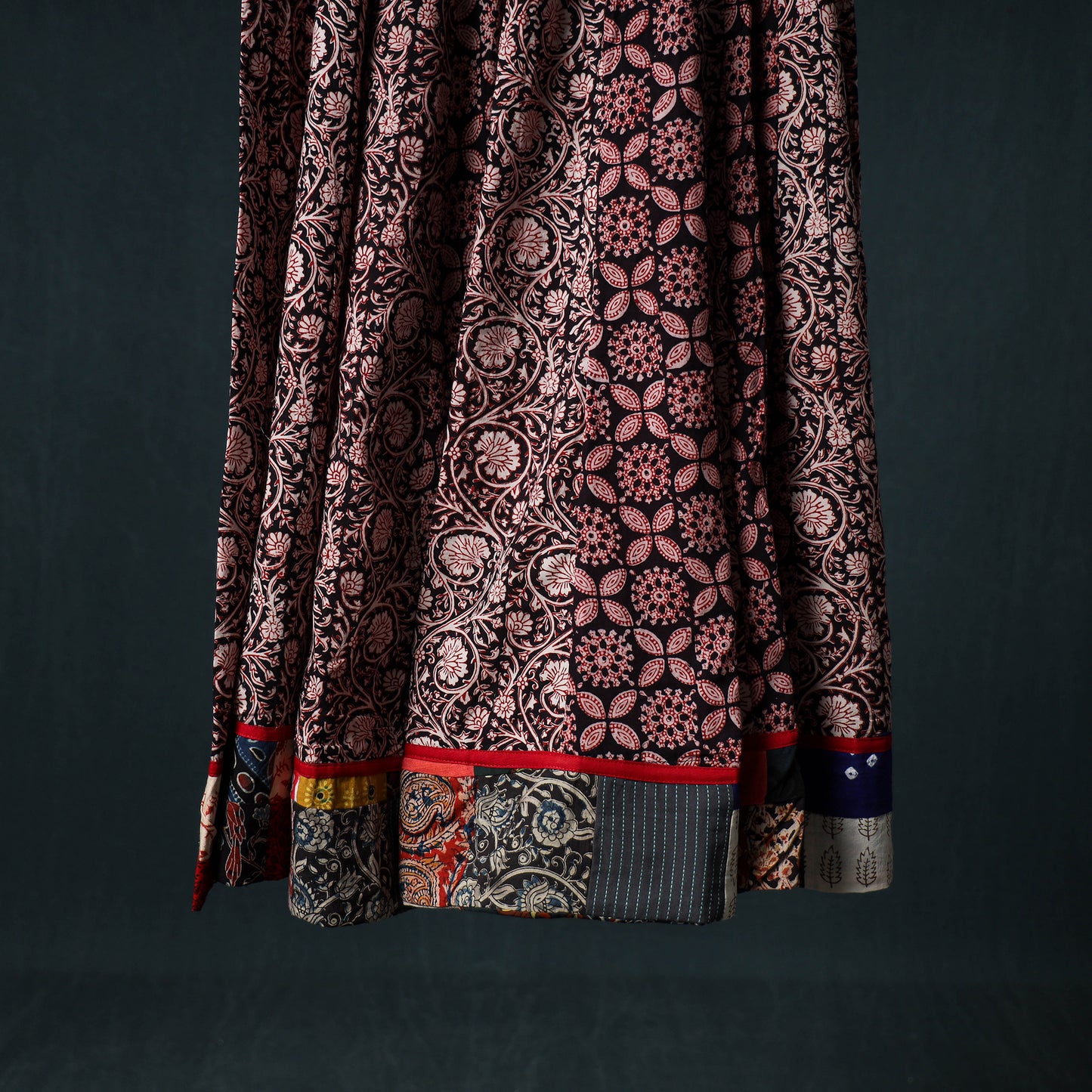 Bagh Hand Block Print 24 Kali Patchwork Cotton Long Skirt with Border 246