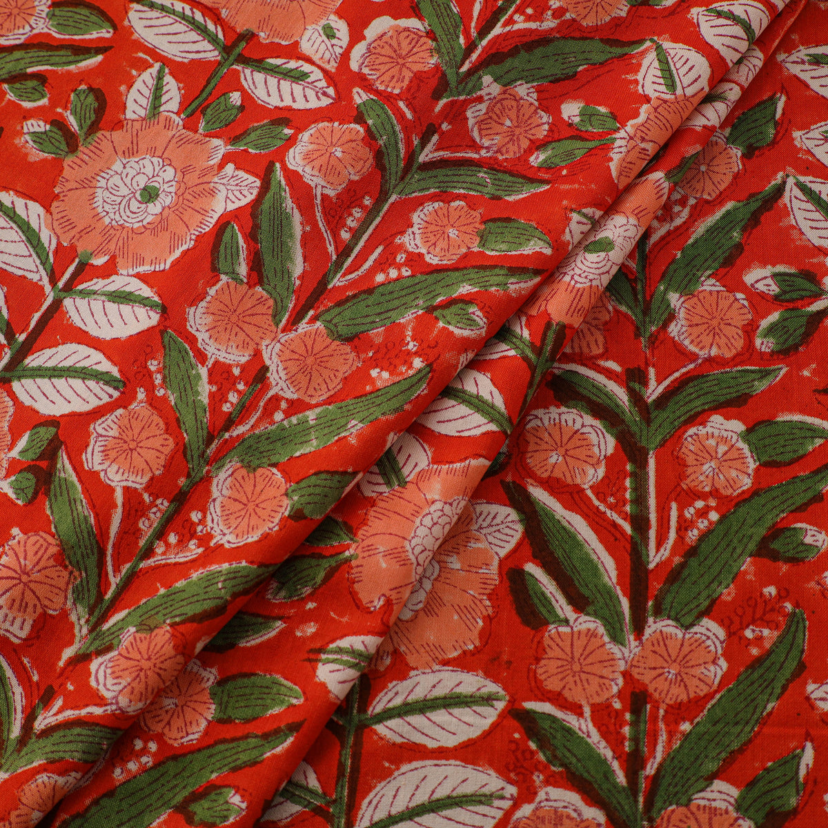 Floral Hand Block Sanganeri Print Linen Fabric 08