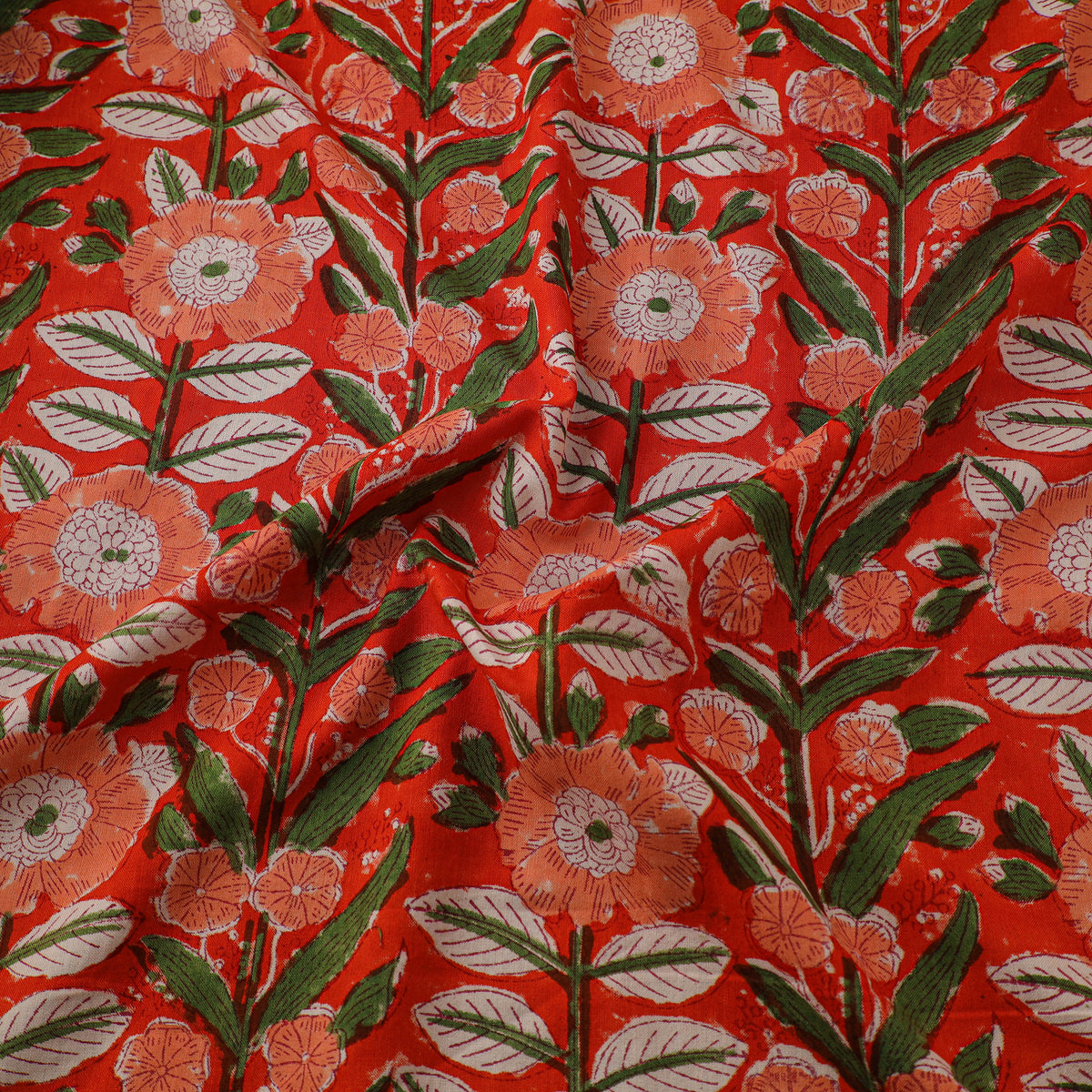 Floral Hand Block Sanganeri Print Linen Fabric 08