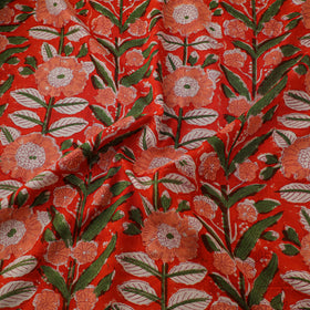 Floral Hand Block Sanganeri Print Linen Fabric 08