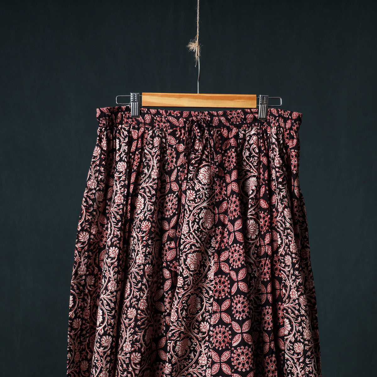 Bagh Hand Block Print 24 Kali Patchwork Cotton Long Skirt with Border 246
