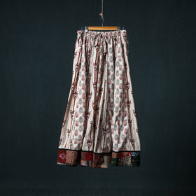 Bagh Hand Block Print 24 Kali Patchwork Cotton Long Skirt with Border 247