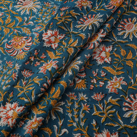 Floral Hand Block Sanganeri Print Linen Fabric 11