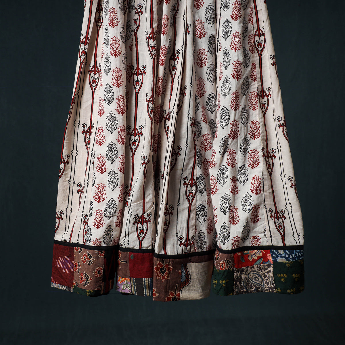 Bagh Hand Block Print 24 Kali Patchwork Cotton Long Skirt with Border 247