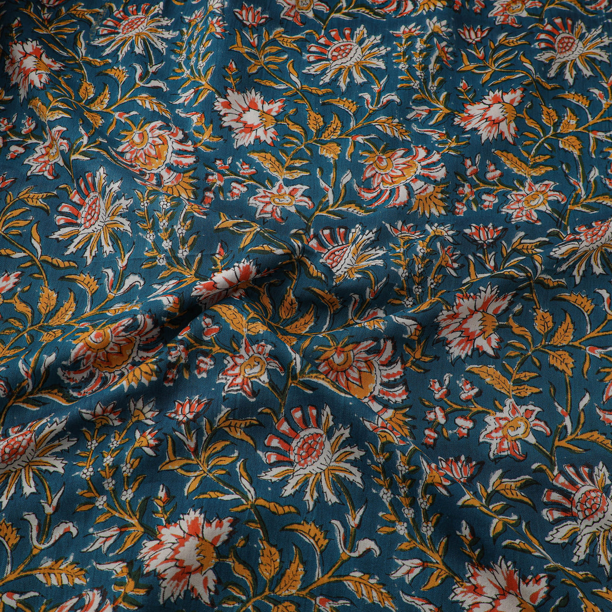 Floral Hand Block Sanganeri Print Linen Fabric 11