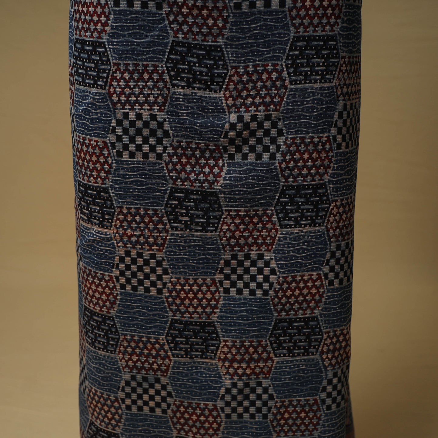 Ajrakh Hand Block Print Maheshwari Silk 2pc Unstitched Dress Material: Kurta with Dupatta 01