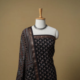 Ajrakh Hand Block Print Maheshwari Silk 2pc Unstitched Dress Material: Kurta with Dupatta 05