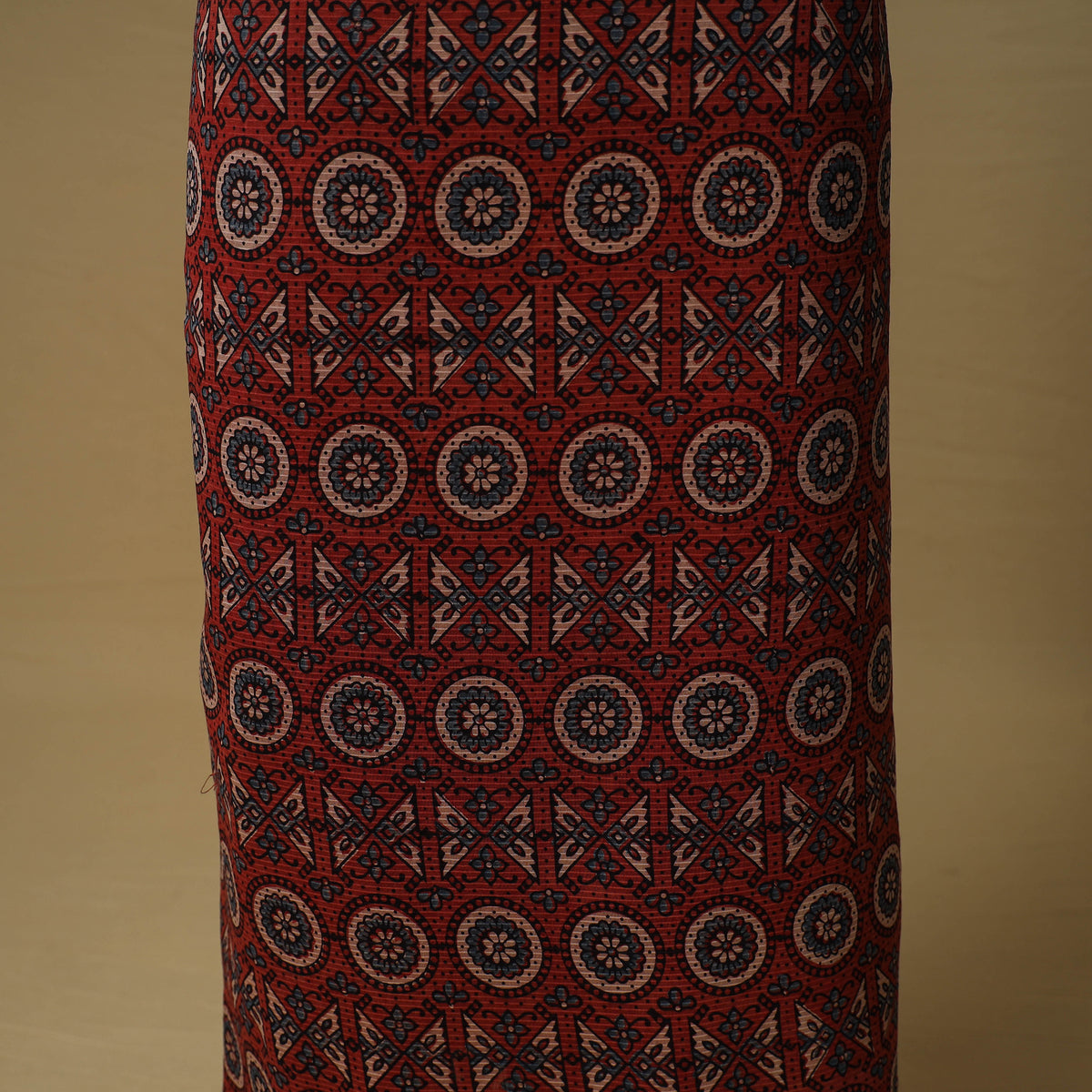Ajrakh Hand Block Print Maheshwari Silk 2pc Unstitched Dress Material: Kurta with Dupatta 06
