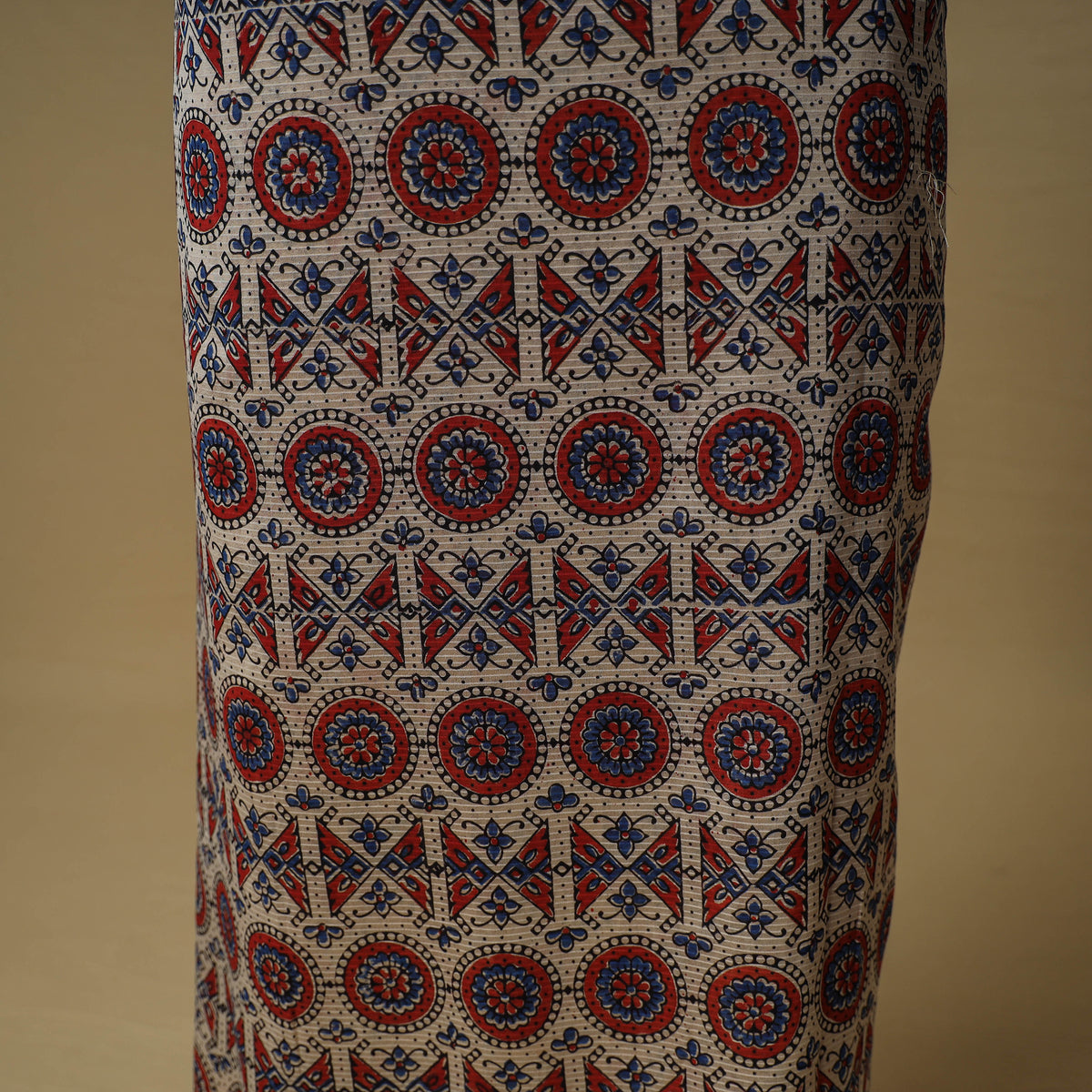 Ajrakh Hand Block Print Maheshwari Silk 2pc Unstitched Dress Material: Kurta with Dupatta 07