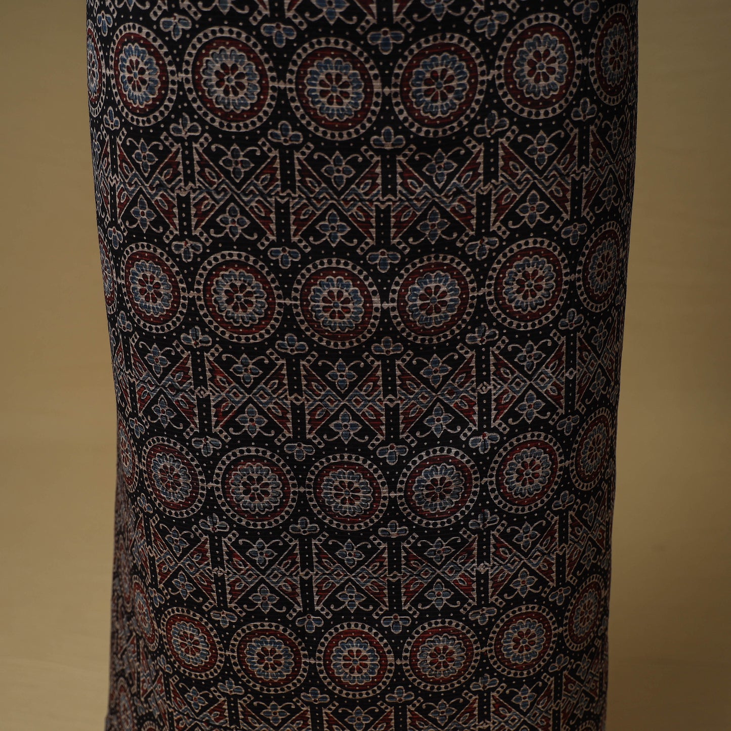 Ajrakh Hand Block Print Maheshwari Silk 2pc Unstitched Dress Material: Kurta with Dupatta 08