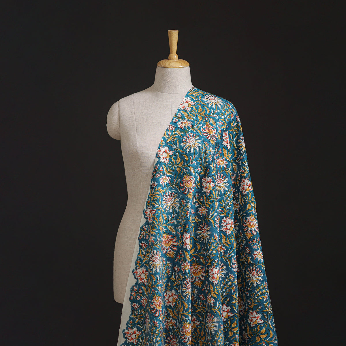 Floral Hand Block Sanganeri Print Linen Fabric 11