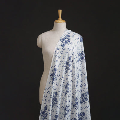 Floral Hand Block Sanganeri Print Linen Fabric 07