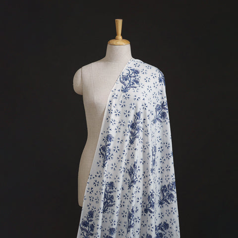 Floral Hand Block Sanganeri Print Linen Fabric 07