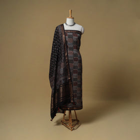 Ajrakh Hand Block Print Maheshwari Silk 2pc Unstitched Dress Material: Kurta with Dupatta 11