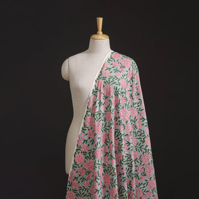 Floral Hand Block Sanganeri Print Linen Fabric 06