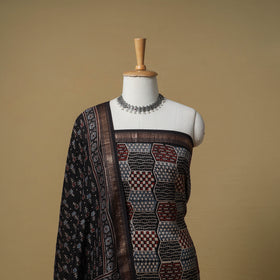 Ajrakh Hand Block Print Maheshwari Silk 2pc Unstitched Dress Material: Kurta with Dupatta 11