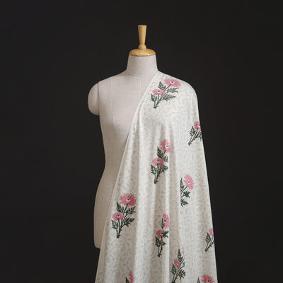 Floral Hand Block Sanganeri Print Linen Fabric 04